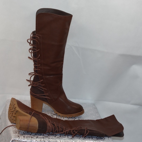 Brown Tall Boots Lace Back SZ 9 Bucco NWOT - Picture 2 of 8